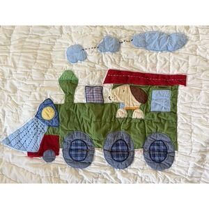 Vintage Pottery Barn Kids Train Junction Dog Sham Standard Size Green White Blue